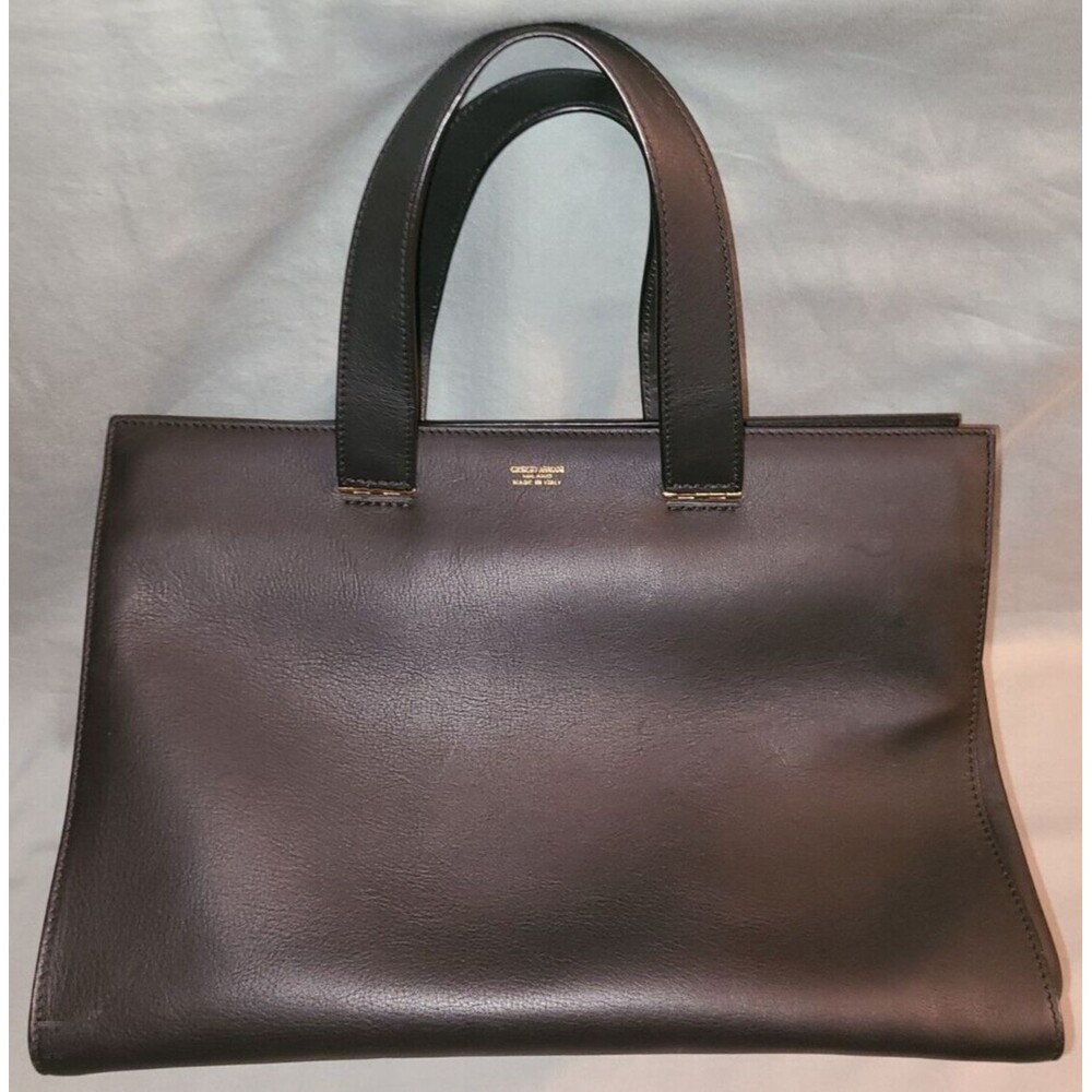 Vtg Giorgio Armani black calf leather satchel style handbag / purse, Italy